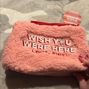 PINK Sherpa cosmetic pouch